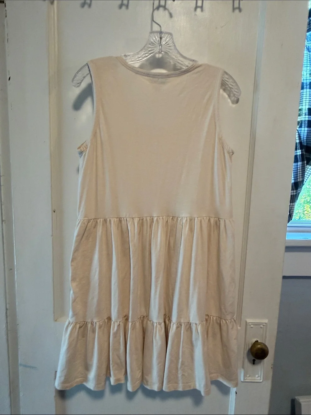 Toad&Co Tiered Marley Dress Sleeveless Mini Cotton Blend Salt Cream Pockets Sz S
